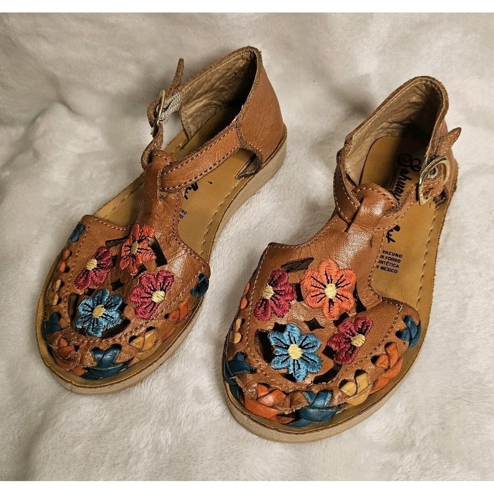 Sahuayo Art Huaraches Leather Little Girls Sandals Mexico Size 17 / US Size 11